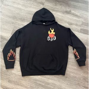 Juice WRLD x 999 Burning Hearts Flame Black Hoodie Large